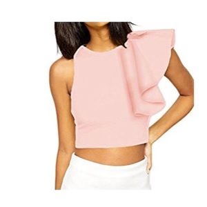 Cropped one shoulder ruffle shirt